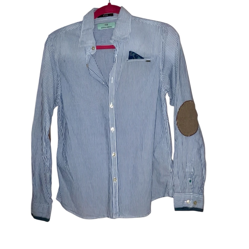 Scotch Shrunk Men’s Blue and White Casual Button Down Shirt sz small